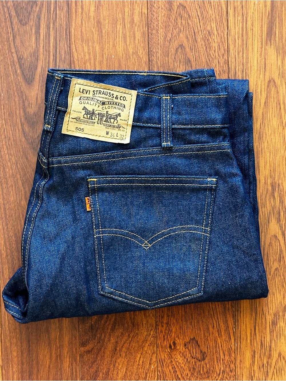 Vintage 90s Levi’s 505 Orange Tab Jeans W34 L32 Dark Wash Made in USA